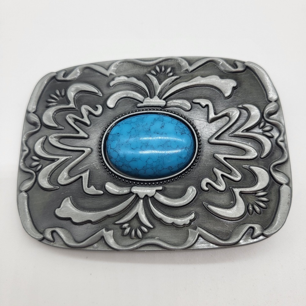 Women's Western Belt Buckle Square Floral Turquoise Metal NEW